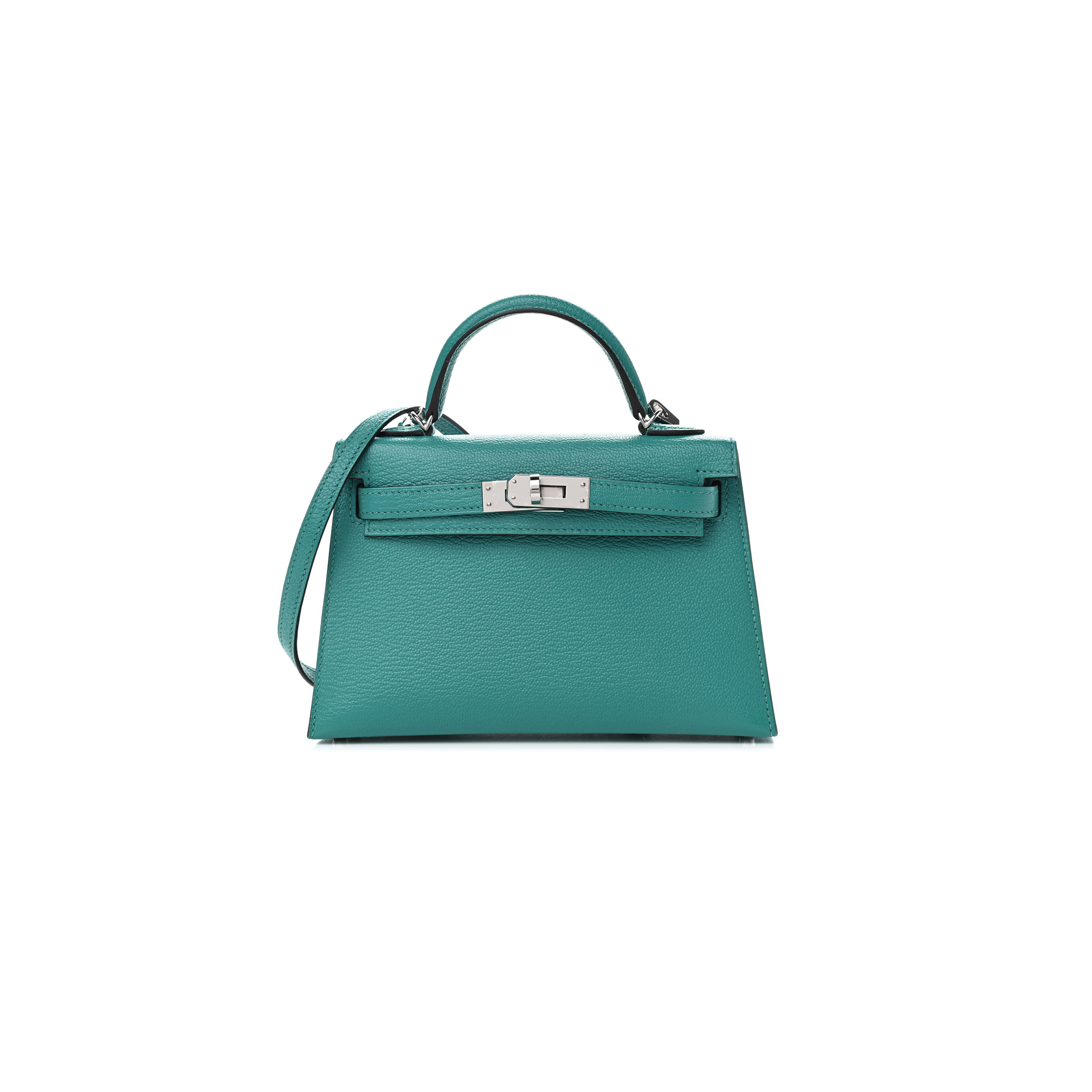 H**mes chevre mini kelly ii sellier vert verone bleu zanzibar (19*12*5.5cm)
